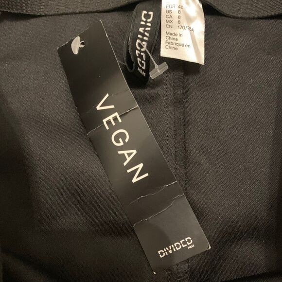 Divided H&M faux Vegan Leather Flare Slit pants flare bottom black NWT Sz 8 - Picture 4 of 8